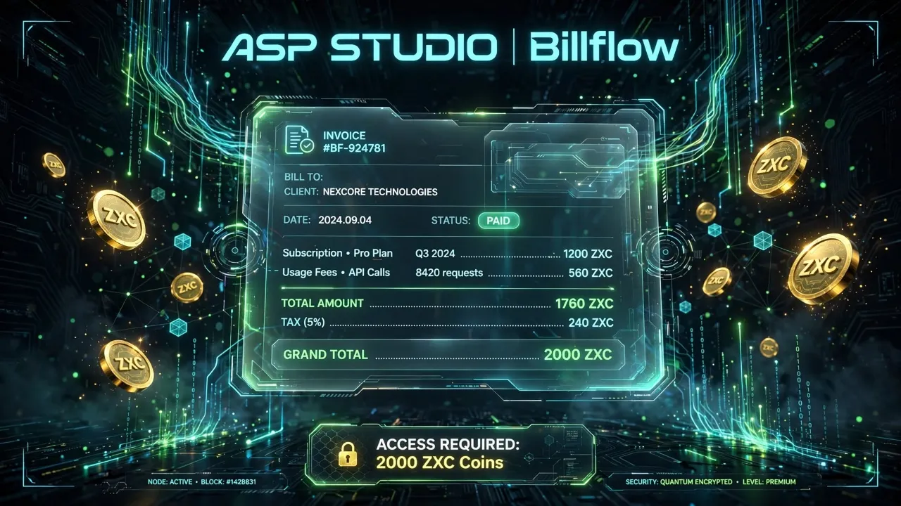 ASP STUDIO เปิดระบบ Billflow จำกัดผู้ใช้งานต้องมี ZXC Coins เข้าใช้ 2000
